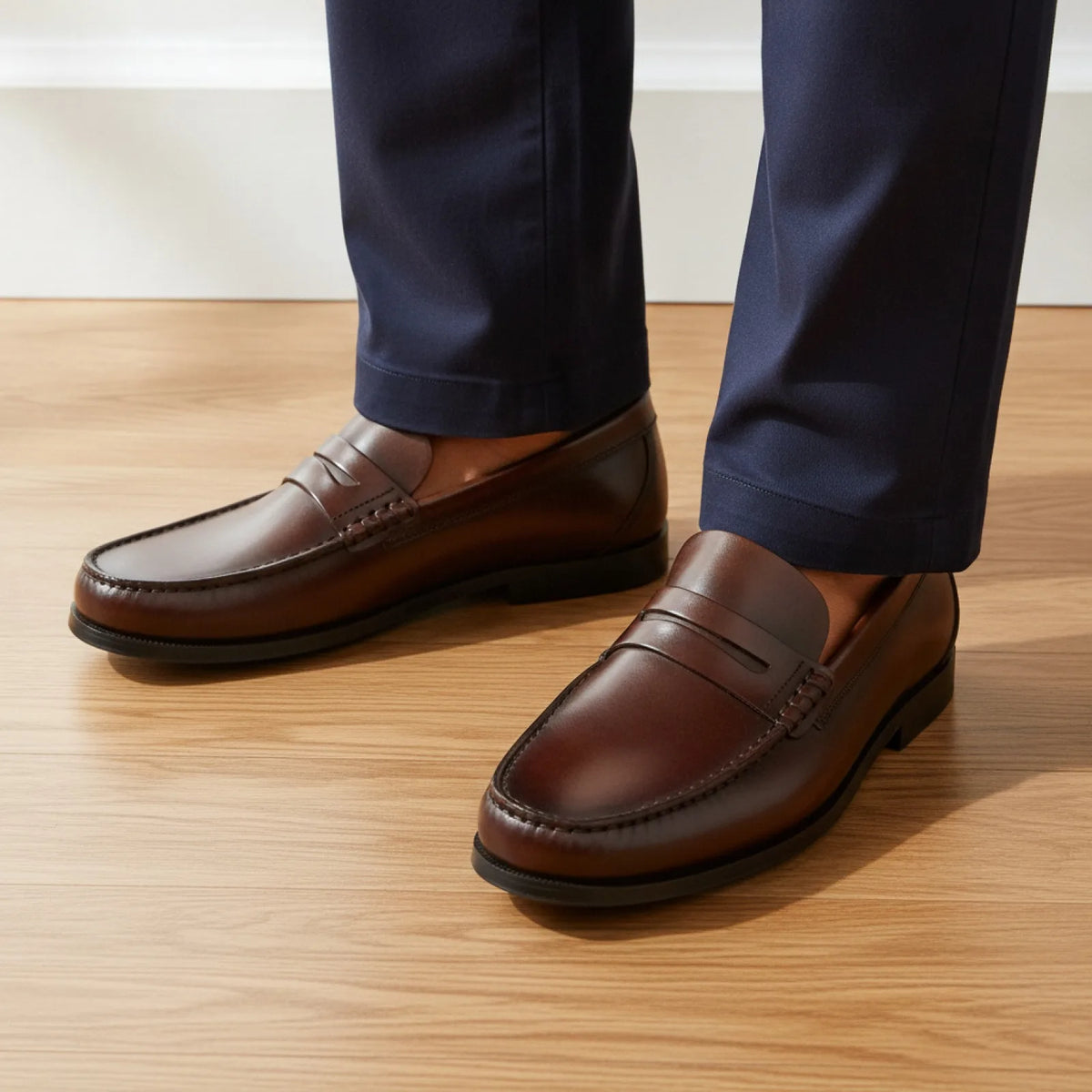 Élégance Mocassins Homme Cuir Souple Marron et Noir