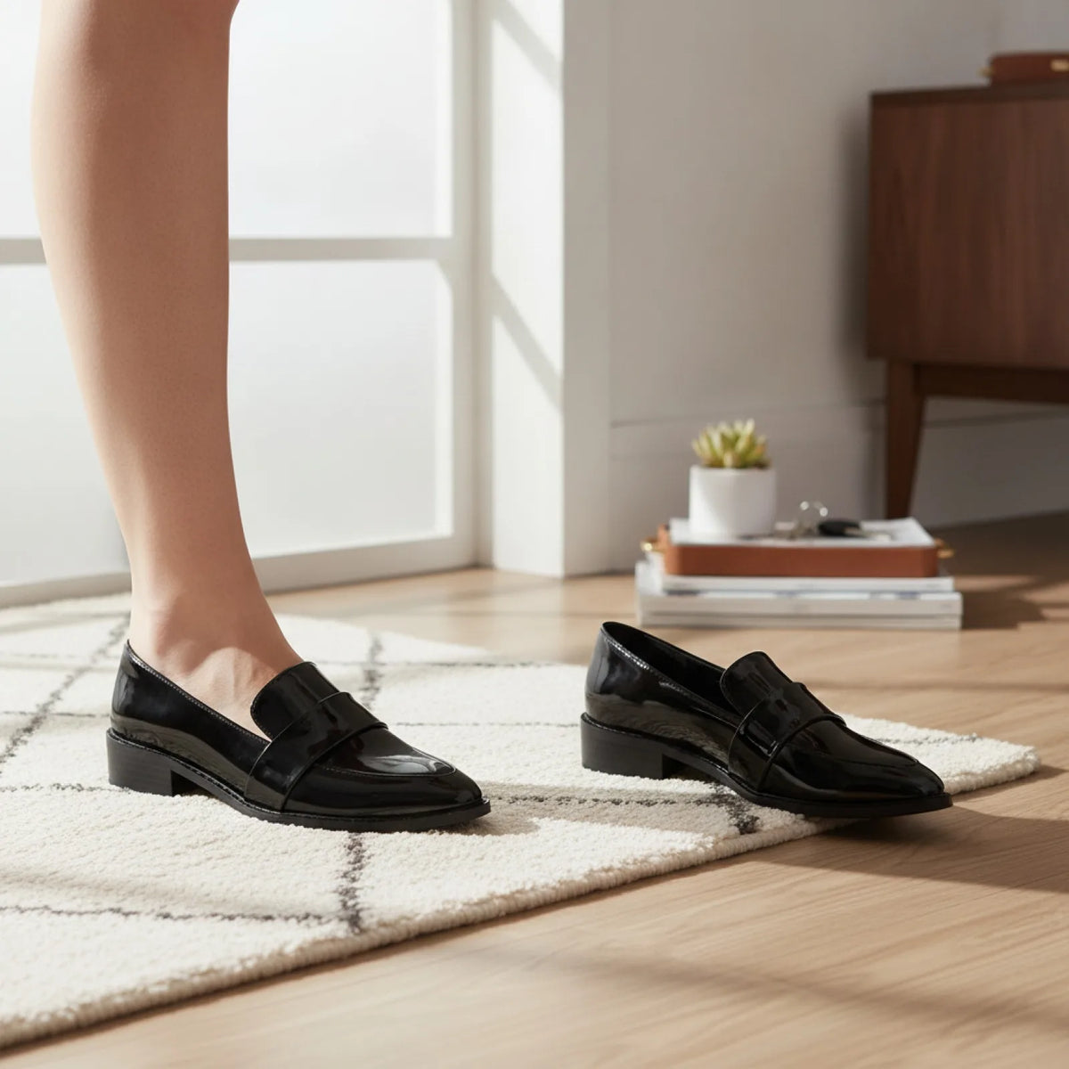 NovaMoc Mocassins Femme Noirs Vernis Bout Pointu