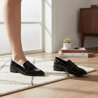 NovaMoc Mocassins Femme Noirs Vernis Bout Pointu
