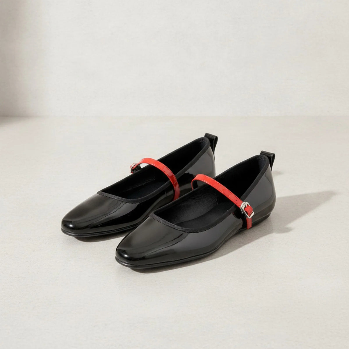 Luxe Mocassins Ballerines Vernis Noir/Rouge