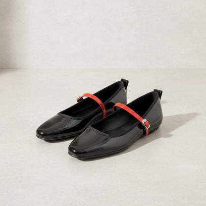 Luxe Mocassins Ballerines Vernis Noir/Rouge