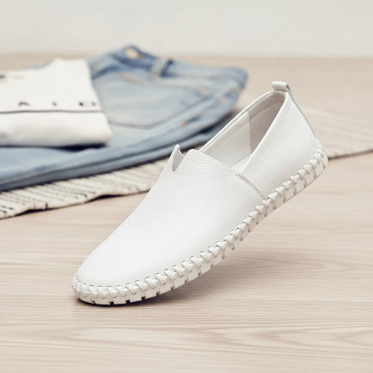 Nova Mocassins Homme Blancs Décontractés en Simili Cuir