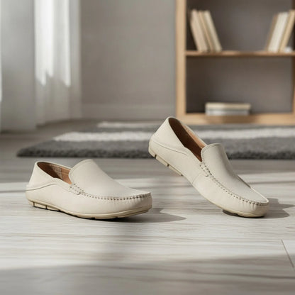 Elegance Mocassins Cuir Homme Beige Marron Confortables