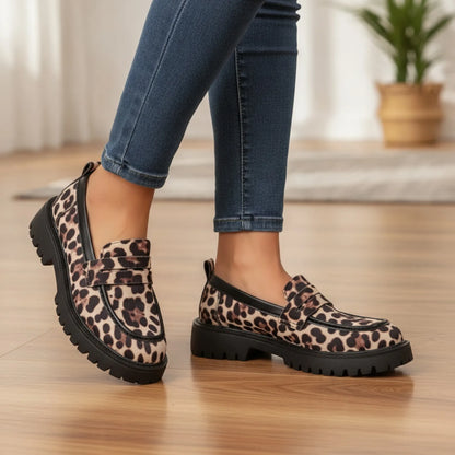 Chic Mocassins Léopard Semelles Épaisses Femme Confort