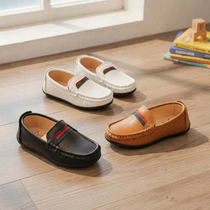 Brandé Mocassins Garçons Cuir Souple Bandes Colorées