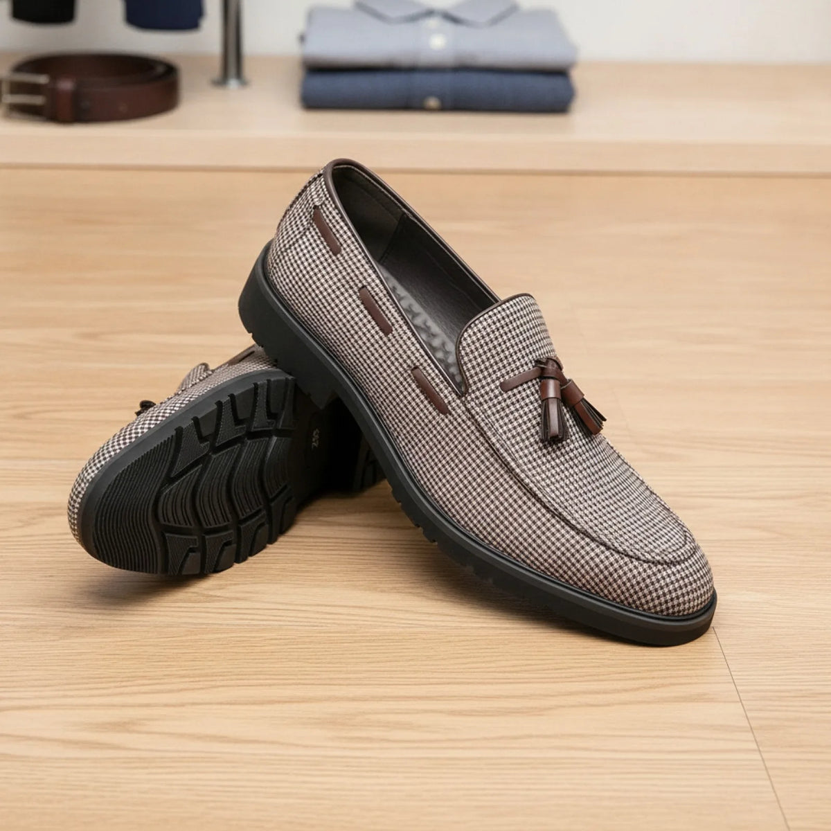 Nova Mocassins Glands Homme Carreaux Marron Blanc