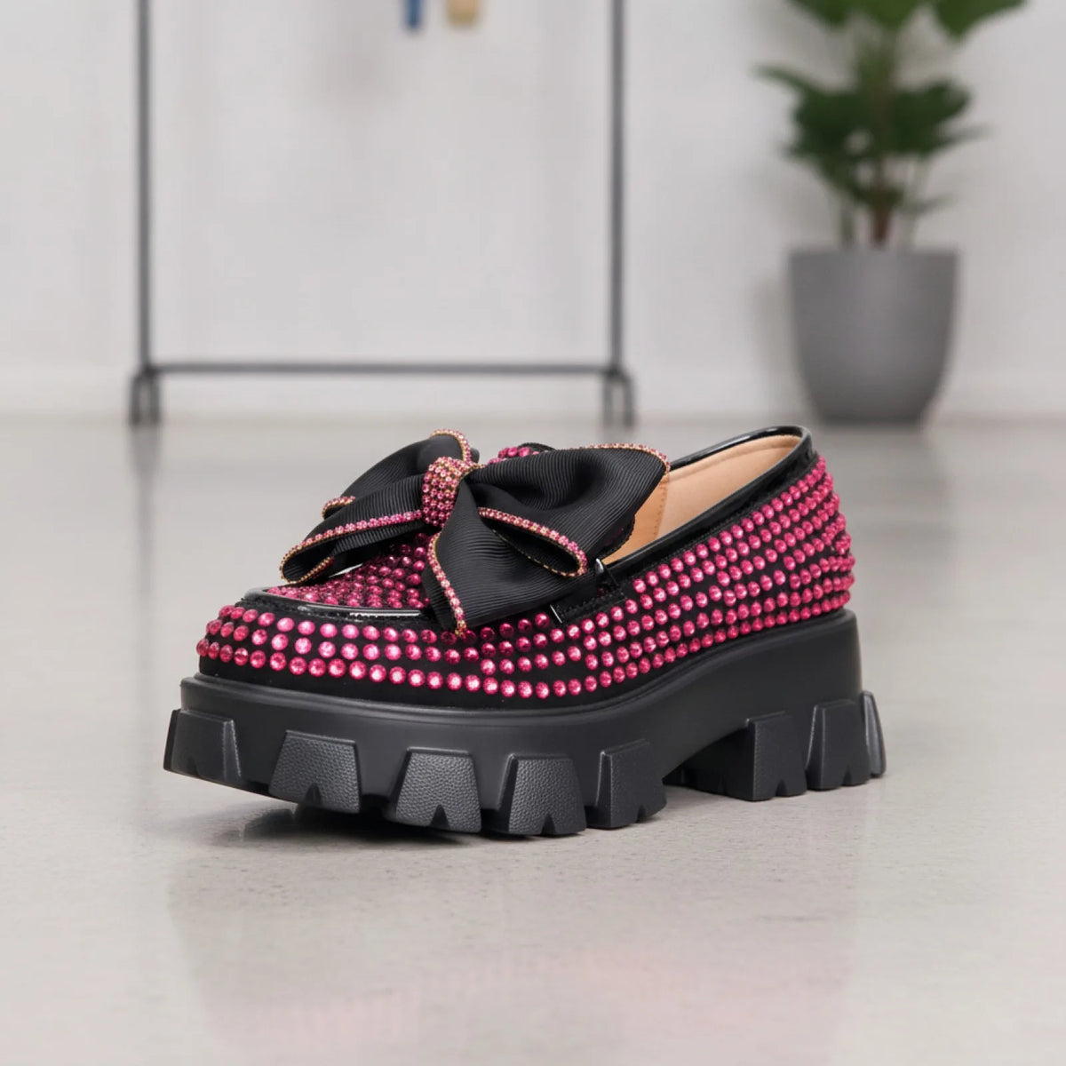 Mocassins femme plateforme Papillon strass rose-Couture