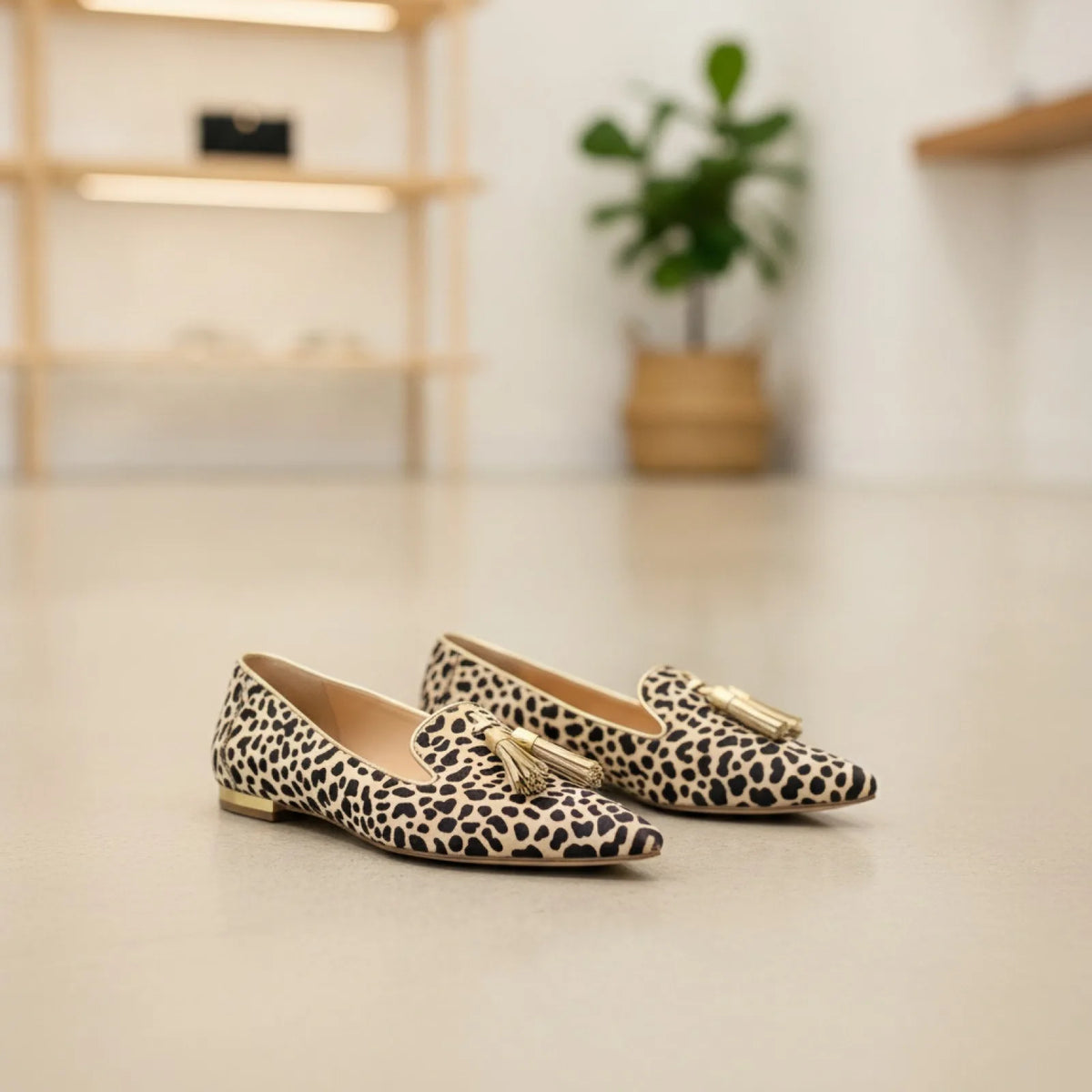 Nova Mocassins Femme Pointus Imprimé Léopard à Glands