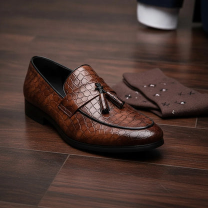 Mocassins Homme Cuir Véritable - Glands Motif Serpent