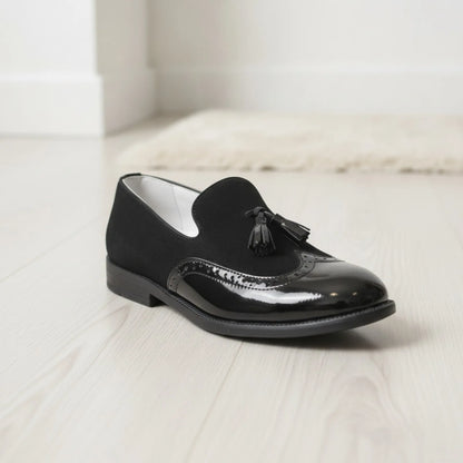 LuxeKids Mocassins garçon cuir noir pampilles