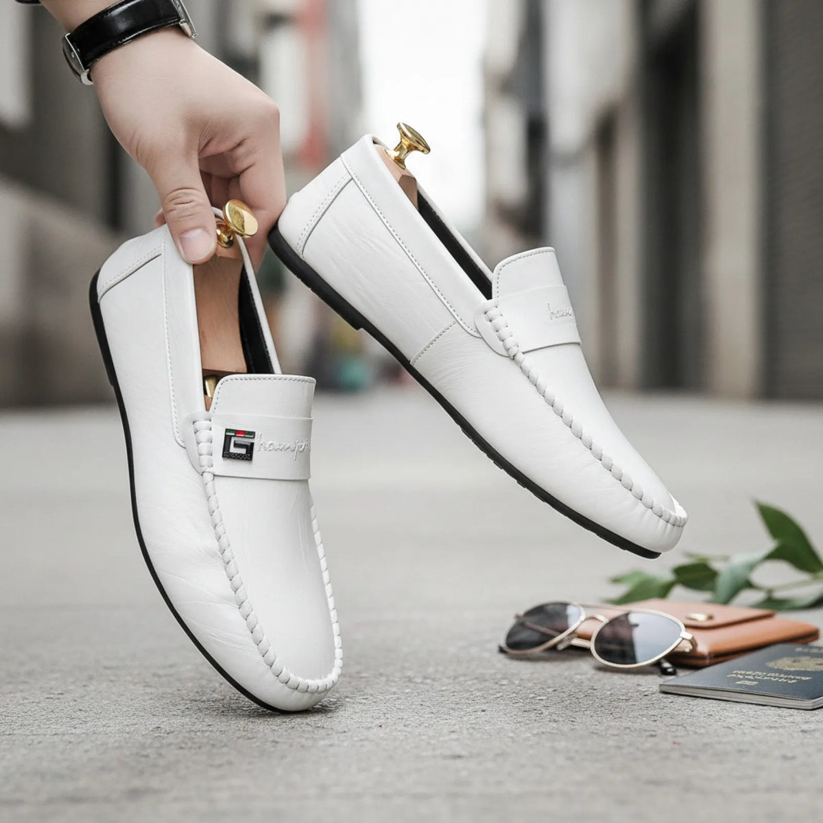 Mocassins Blancs – Cuir Synthétique, Style Urbain