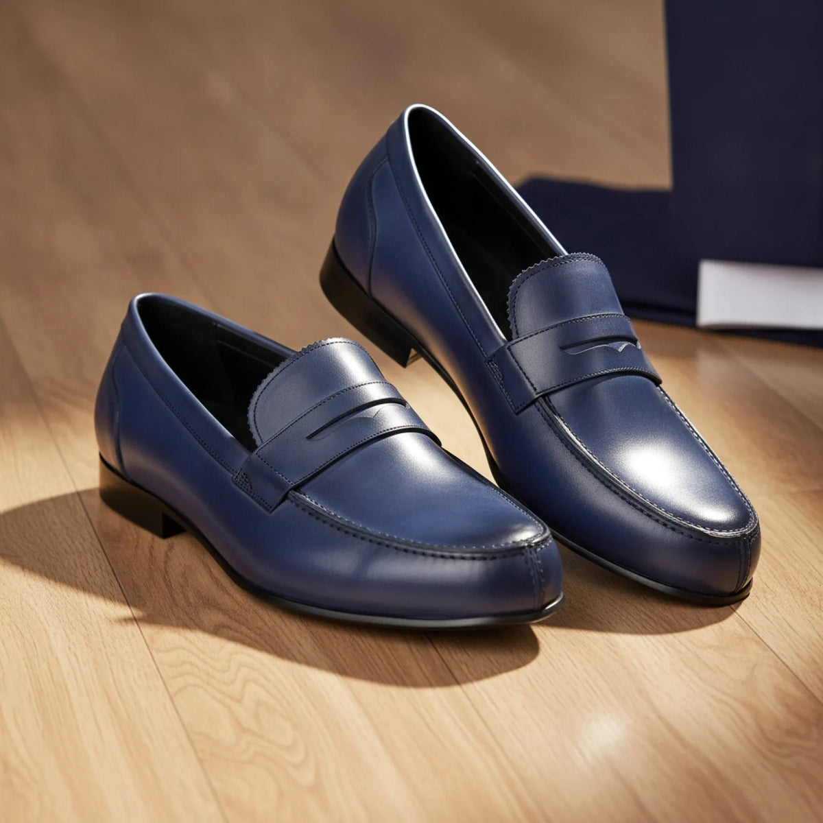 Élégance Mocassins Homme Cuir Véritable Bleu