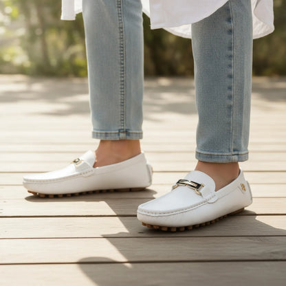 Prestige Mocassins Blancs Cuir Effet Homme Élégant