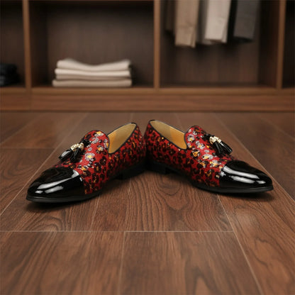 Mocassins Vernis Noirs – Simili Cuir, Sequins et Glands
