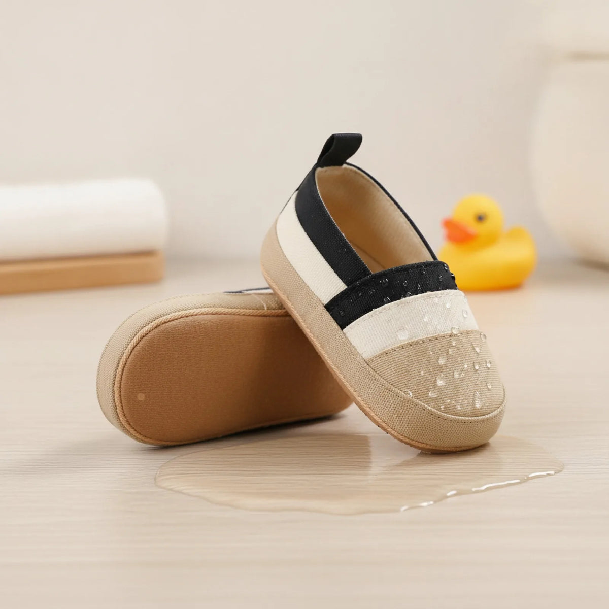 KidoSteps Mocassins Bébé Garçon Toile Rayée Étanche