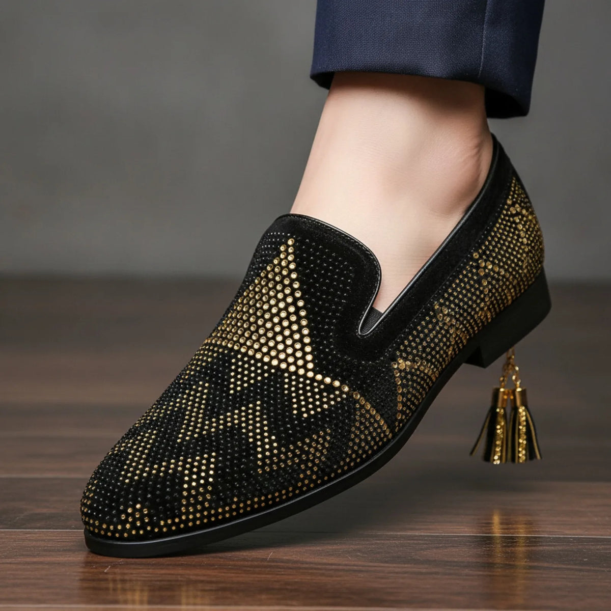 NovaMoc Mocassins noirs Homme Élégants Strass