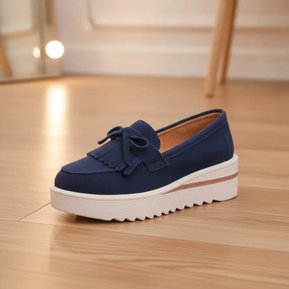 LuxeChic Mocassins daim plateforme compensée franges