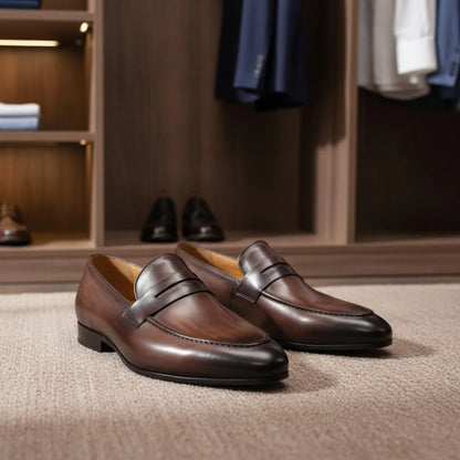 Luxe Mocassins Homme Cuir Marron Foncé - Élégance
