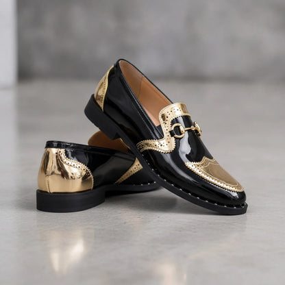 Mocassins Homme Vernis Noir Doré Élégant — Signature