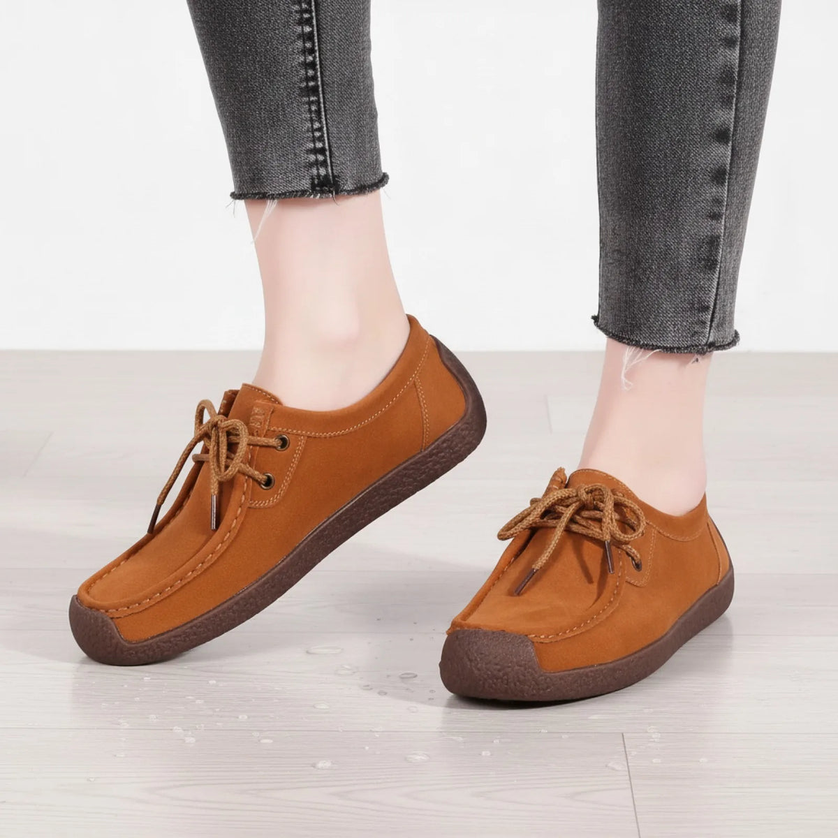 Nova Mocassins Femme Daim Synthétique à Lacets Confort