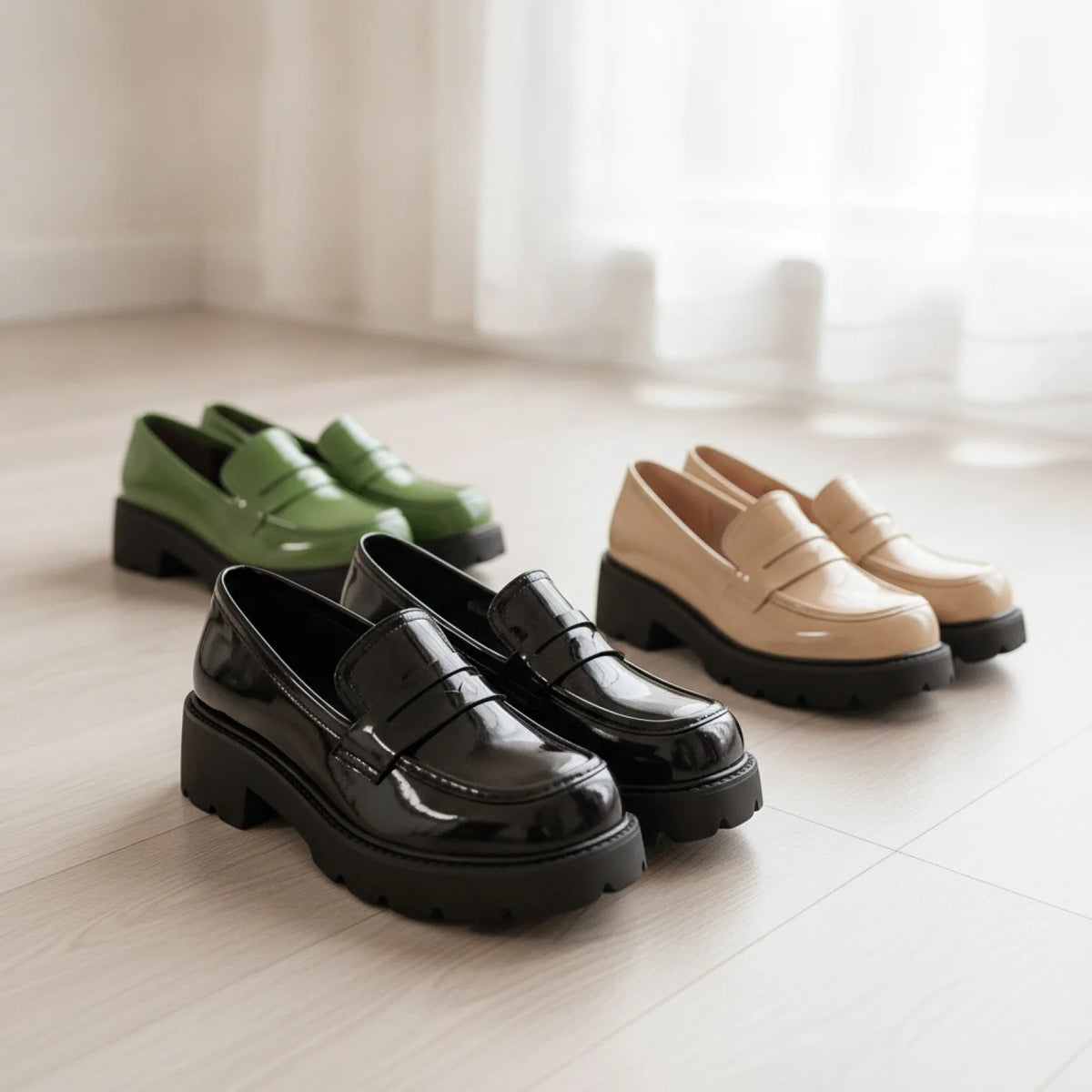 Nova Mocassins femme cuir synthétique vernis plateforme