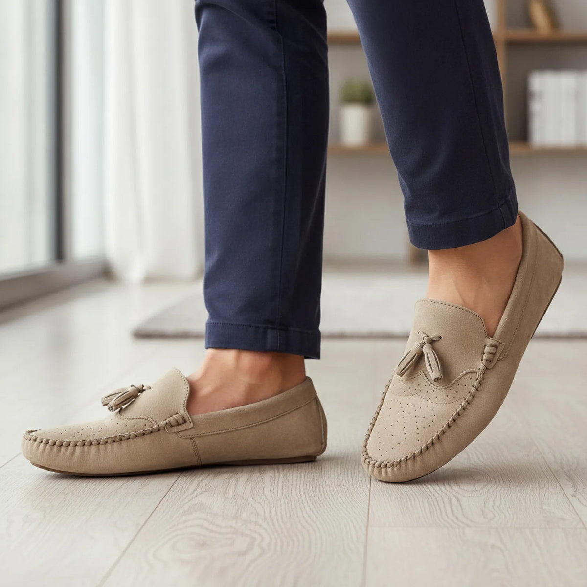 BrandX Mocassins Homme Élégants en Suédine Beige