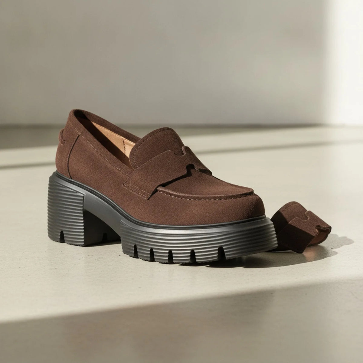 Mocassins Suédine Plateforme - Semelle Épaisse Marron