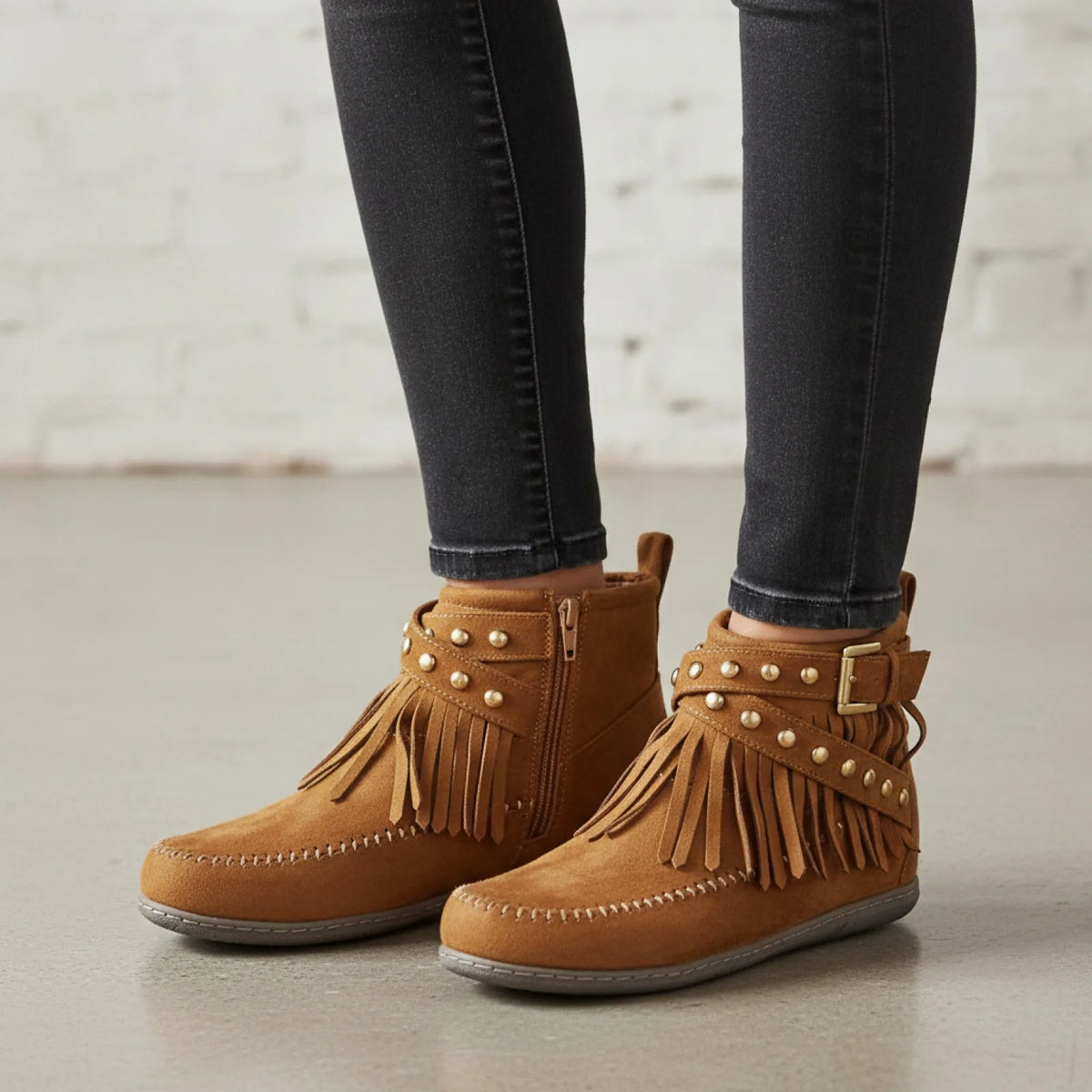 Bottines Indiennes Franges Boucles Cuir Végan™