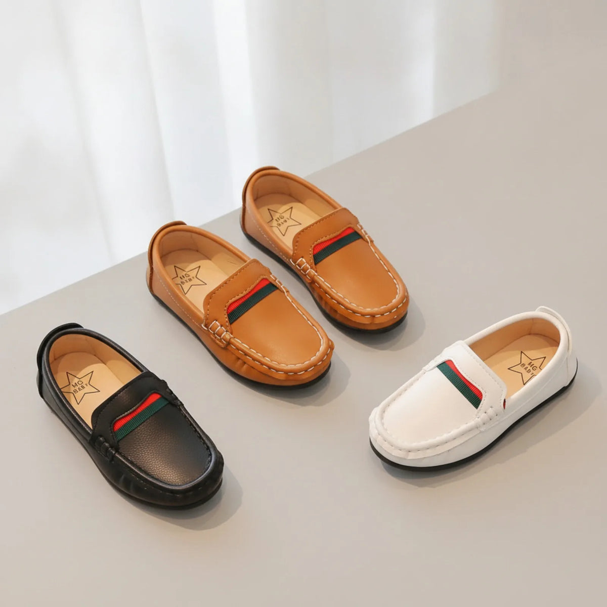 Brandé Mocassins Garçons Cuir Souple Bandes Colorées