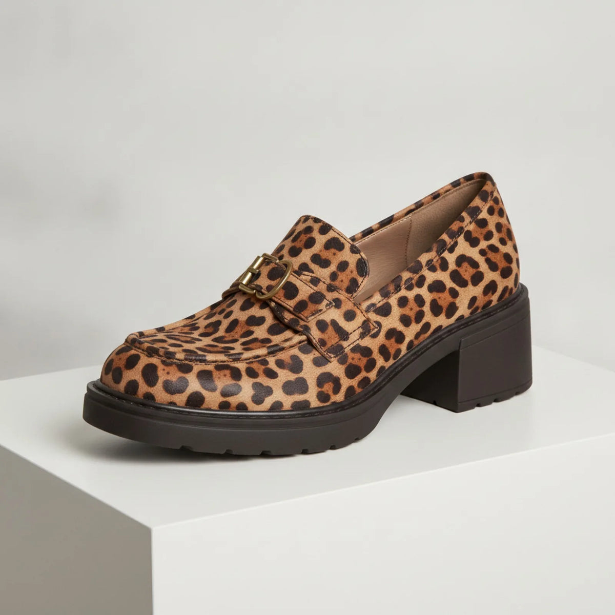 BrandX Mocassins à Talon Simili Cuir Motif Léopard