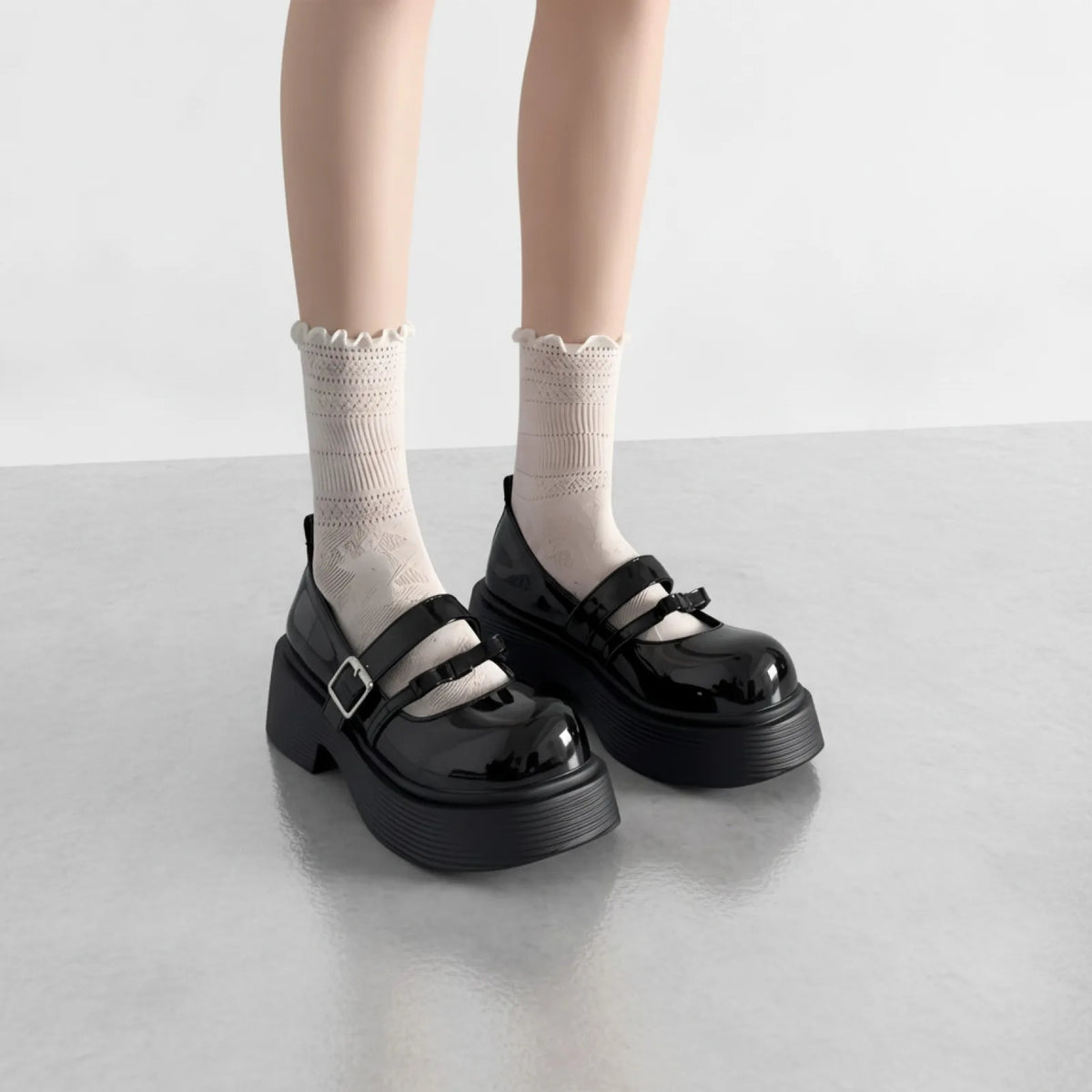 BrandX Mocassins plateforme double bride noir