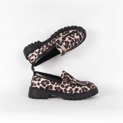Chic Mocassins Léopard Semelles Épaisses Femme Confort
