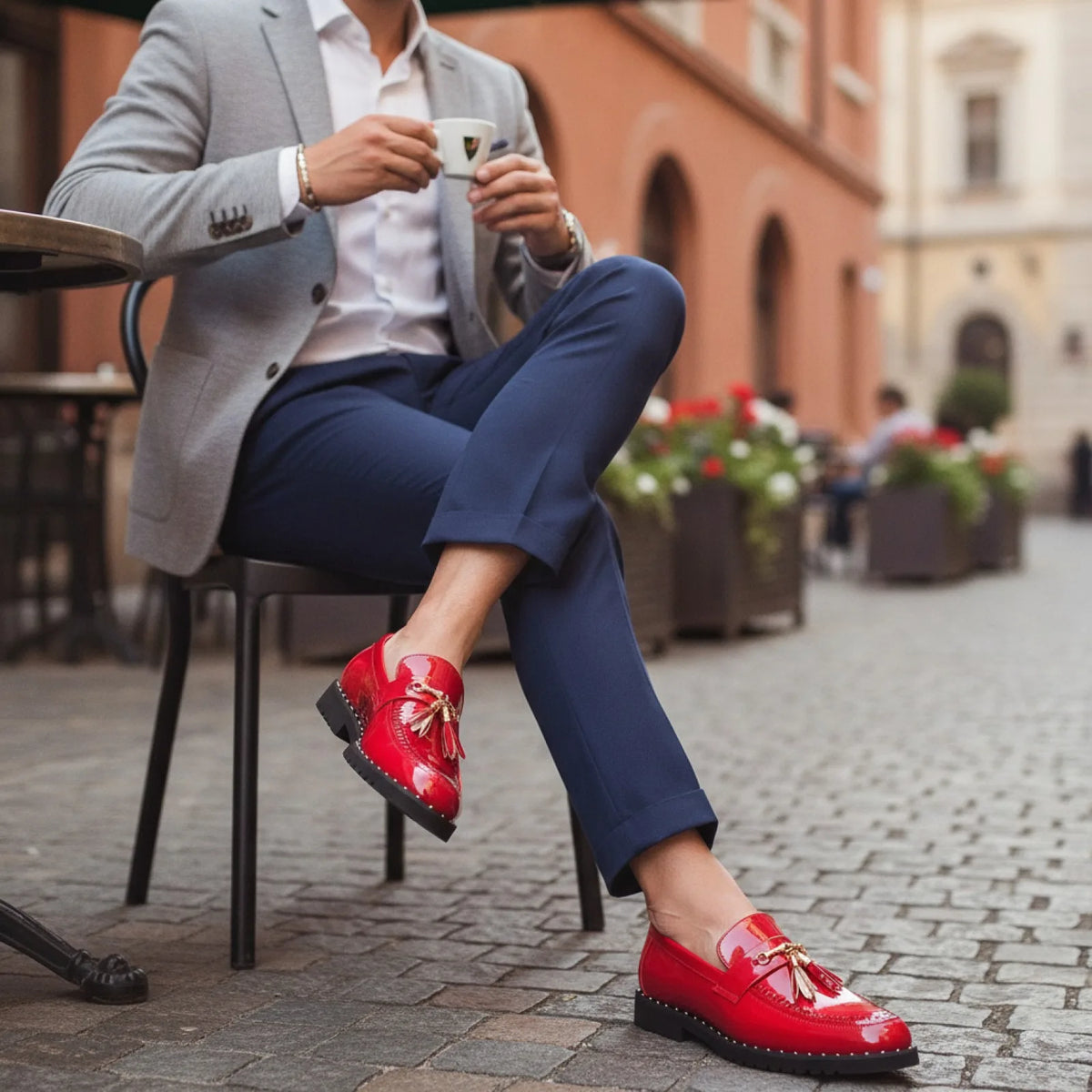 LX Mocassins Vernis à Glands et Boucle Dorée pour Homme