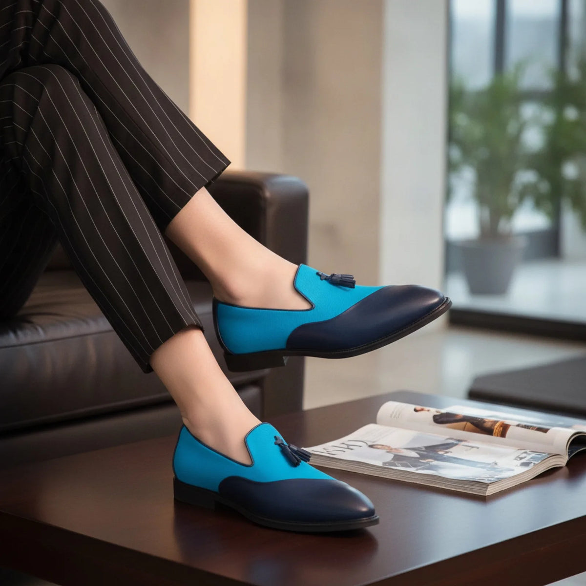 Mocassins Homme Bi-Matière à Glands Contrastés-Prestige
