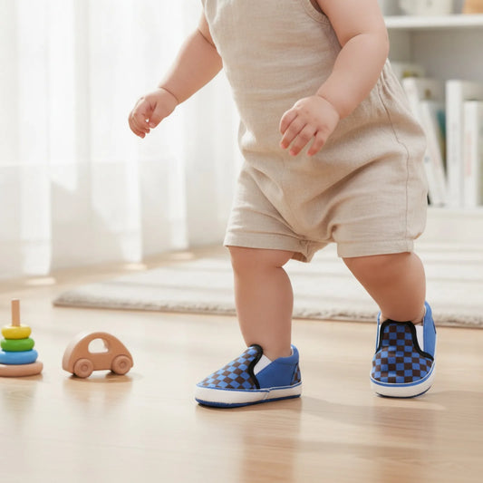 Mocassins Bébé Garçon Toile Damier Confort Bien Pensé