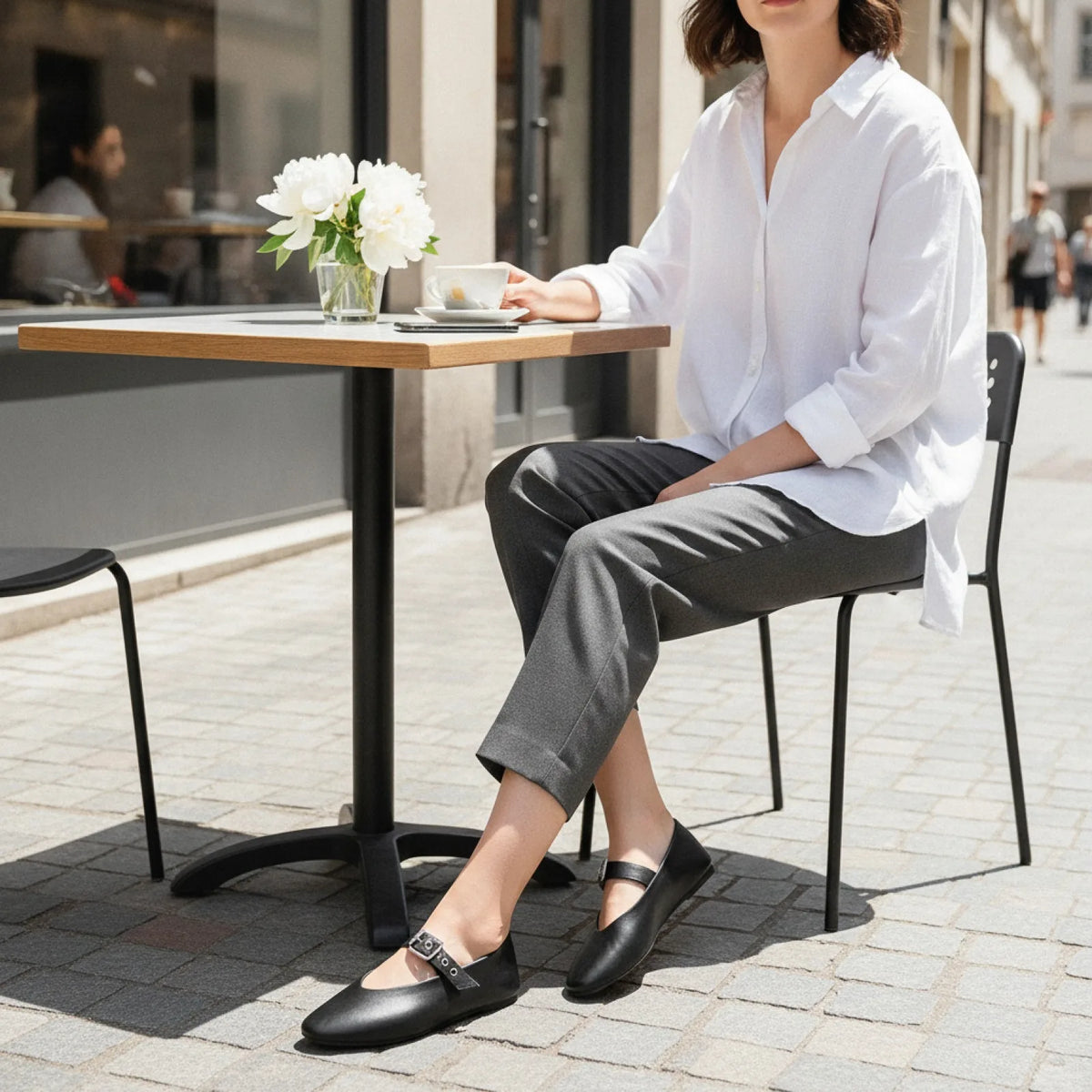 Élégance Mocassins Mary Jane Noir Cuir Végan