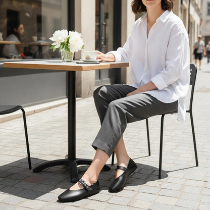 Élégance Mocassins Mary Jane Noir Cuir Végan