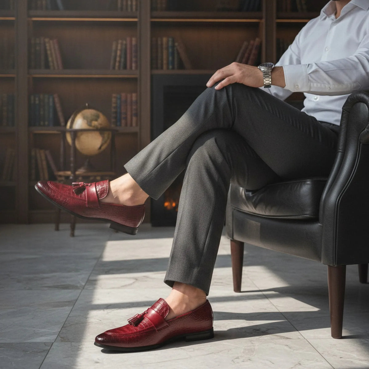 LX Mocassins Homme Style Crocodile à Glands Synthétiques