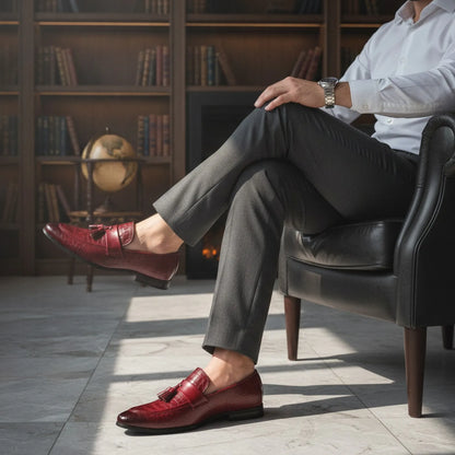 LX Mocassins Homme Style Crocodile à Glands Synthétiques