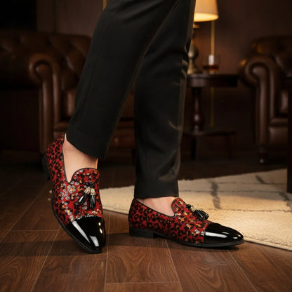 Mocassins Vernis Noirs – Simili Cuir, Sequins et Glands