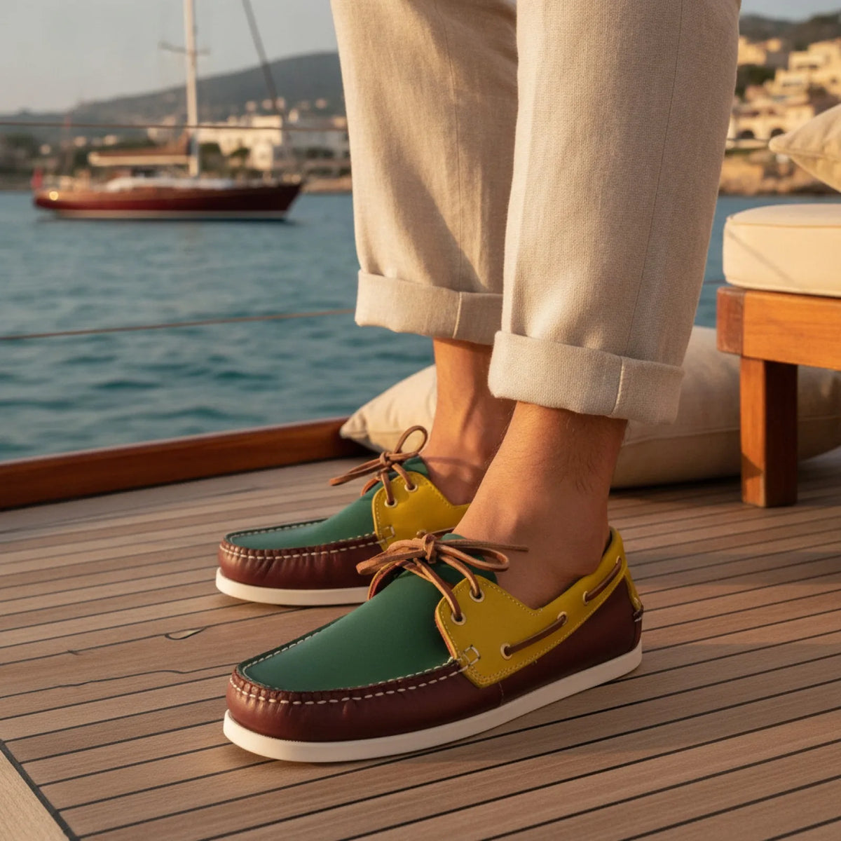 Élégance Mocassins Tricolores Lacets Homme Aspect Cuir