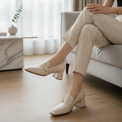 Mocassins Cuir Véritable - Carré Chic Femme