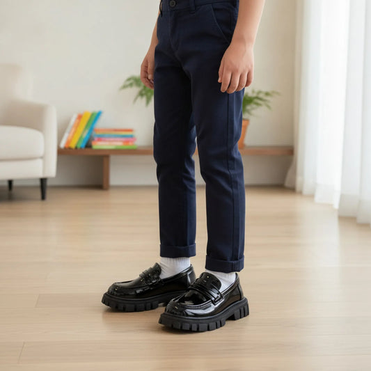 GlamKids Mocassins vernis noir garçon robustes