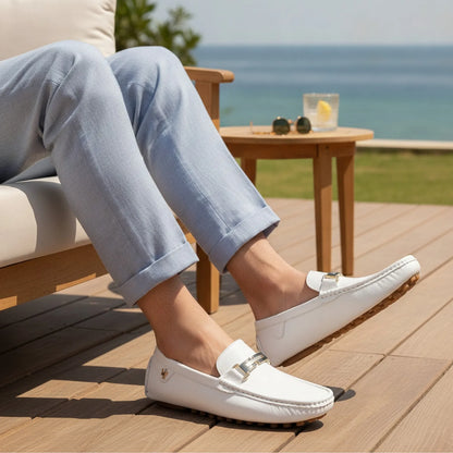 Prestige Mocassins Blancs Cuir Effet Homme Élégant