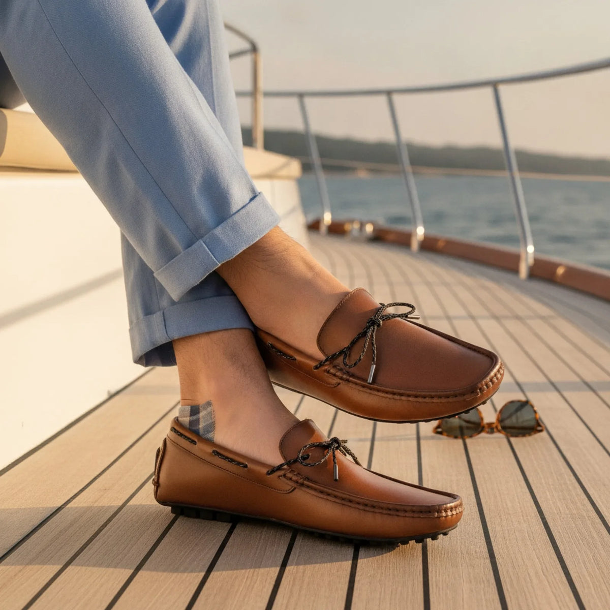 LuxeX Mocassins bateau homme aspect cuir vintage