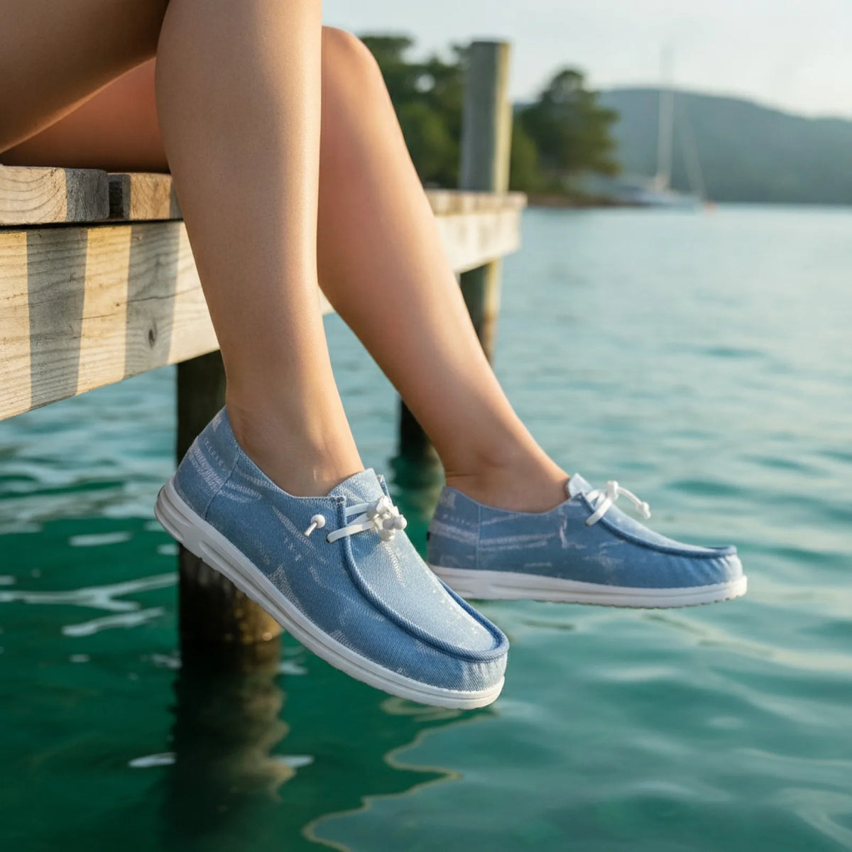 Nova Mocassins Femme Toile Jean Bleu - Style Bateau