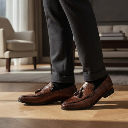 Mocassins Homme Cuir Véritable - Glands Motif Serpent
