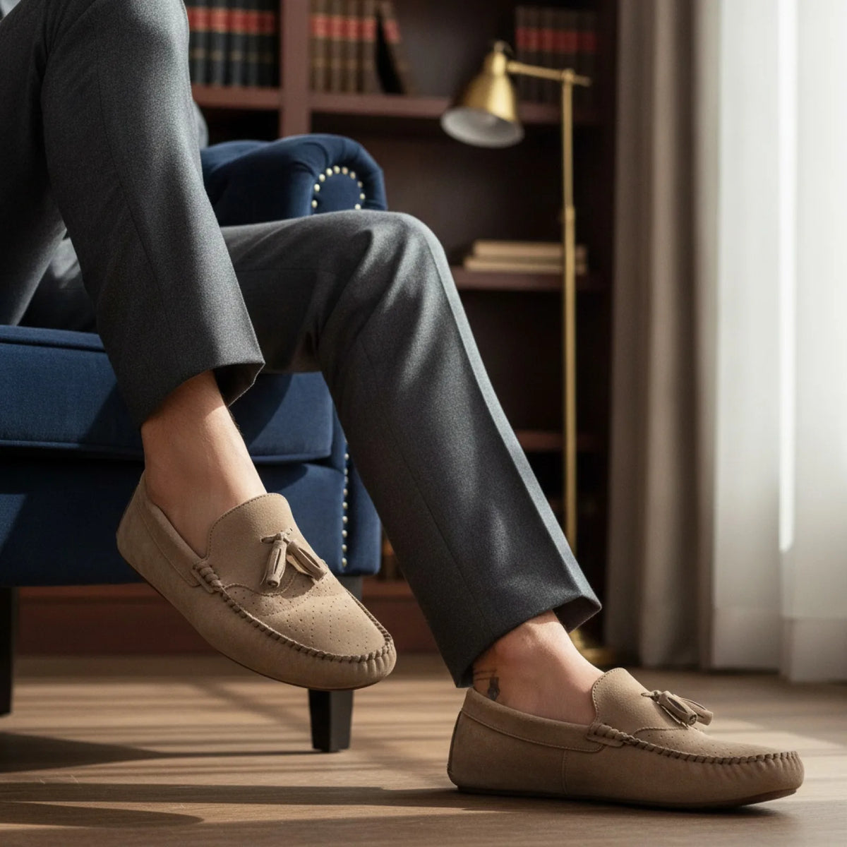 BrandX Mocassins Homme Élégants en Suédine Beige