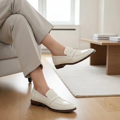 Signature Mocassins Cuir Véritable Beige Semelles Marron