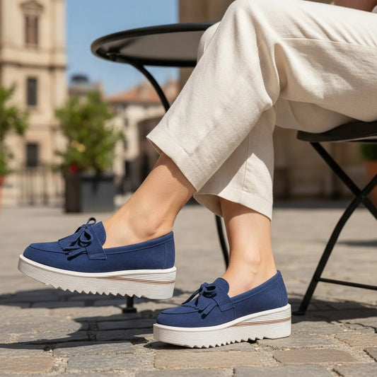 LuxeChic Mocassins daim plateforme compensée franges